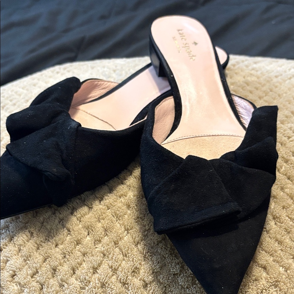 Kate Spade FarynBlack Suede Mules with Bow